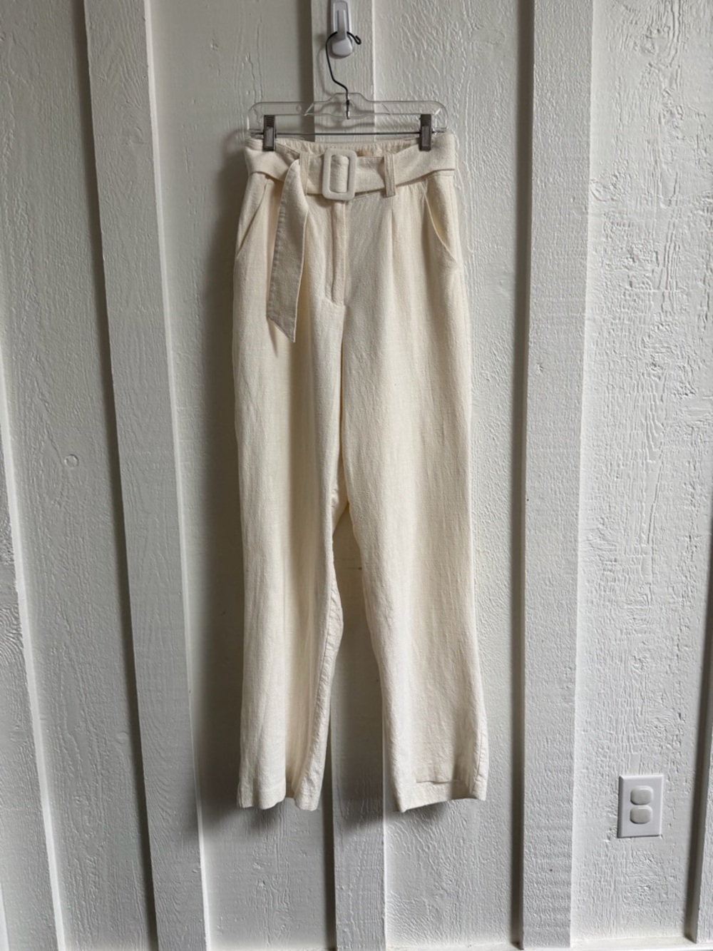 Meshki Ivory wide leg linen blend pants with belt - XS